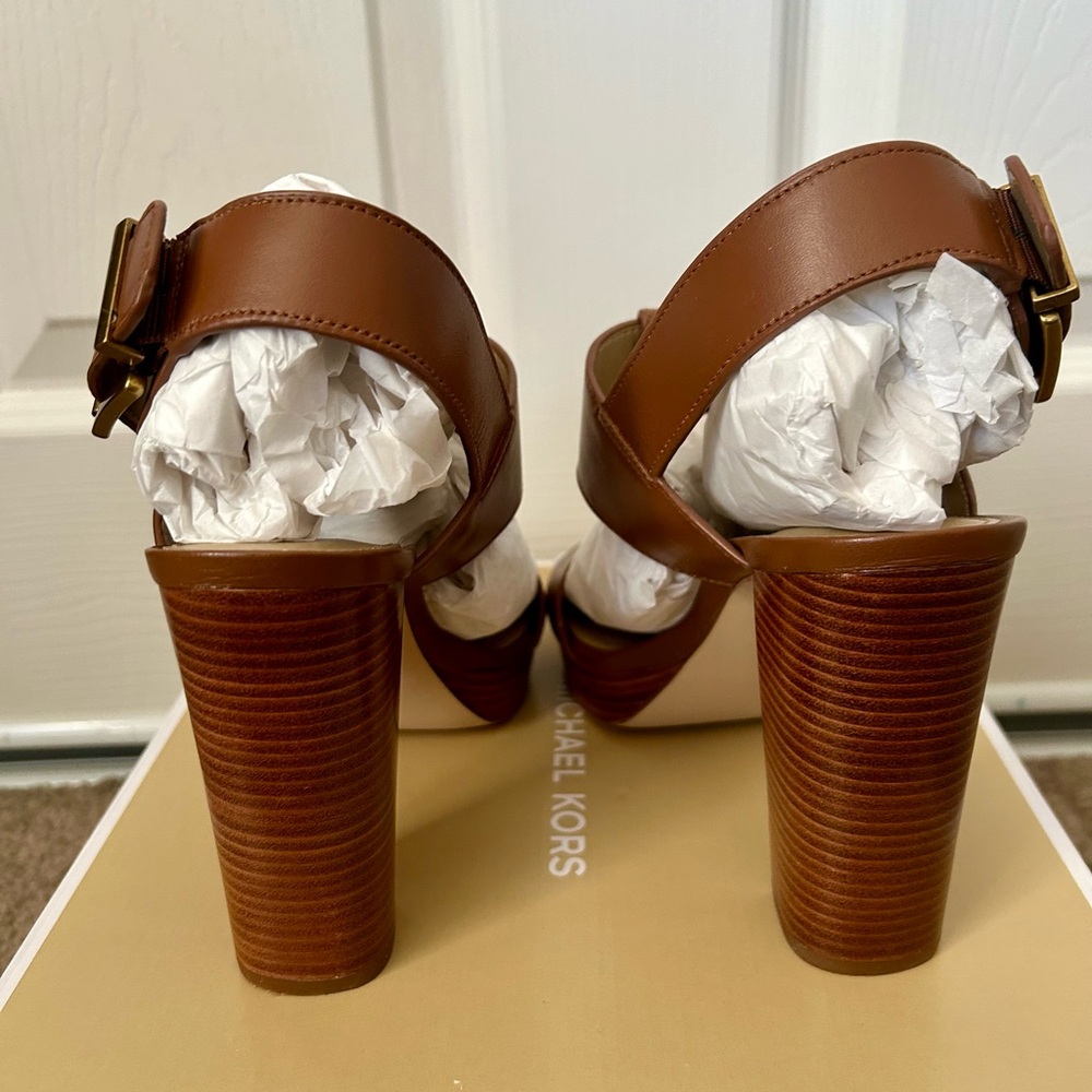Michael Kors Brown Leather Platform Sandal - Picture 6 of 11